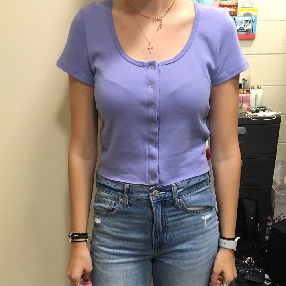 Purple button up crop T-shirt
